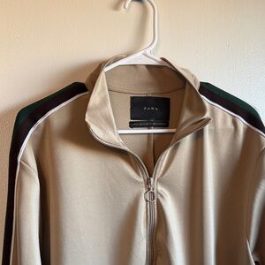 Zara Beige Zip-Up Jacket with Stripes